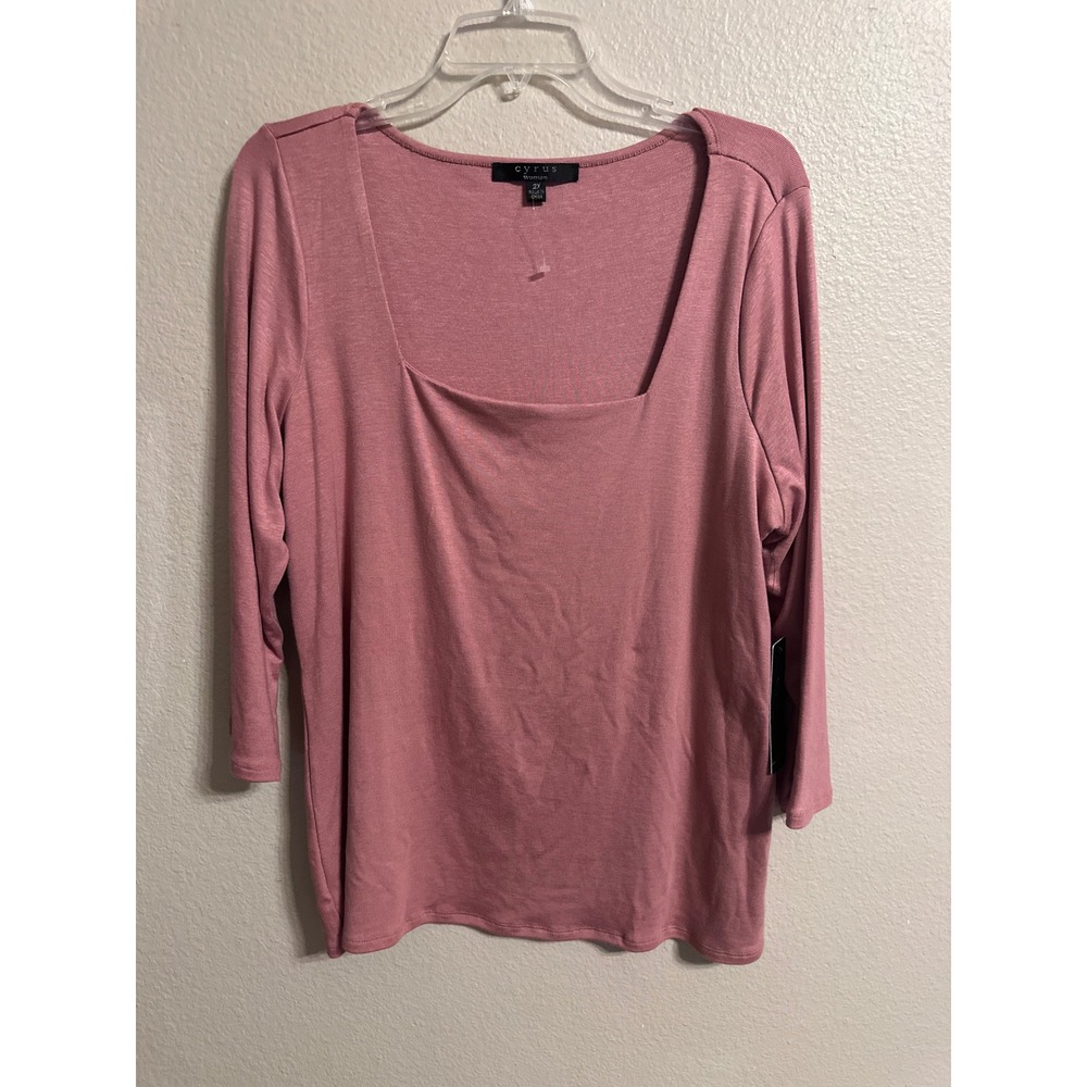 Cyrus Woman 2X Square Neck 3/4 Sleeve Knit Top Blouse Mauve Pink‎ NWT